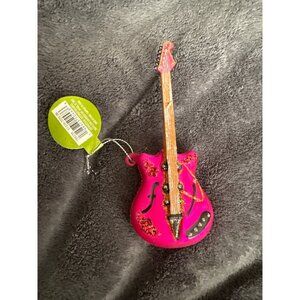 Pink Glitter Guitar Christmas Ornament With Sequins & Gold Accents - 5.73" Decor